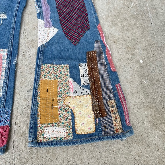 We The Free FP reworked Upcycled patchwork flare soft denim jeans size 31 - Picture 4 of 9